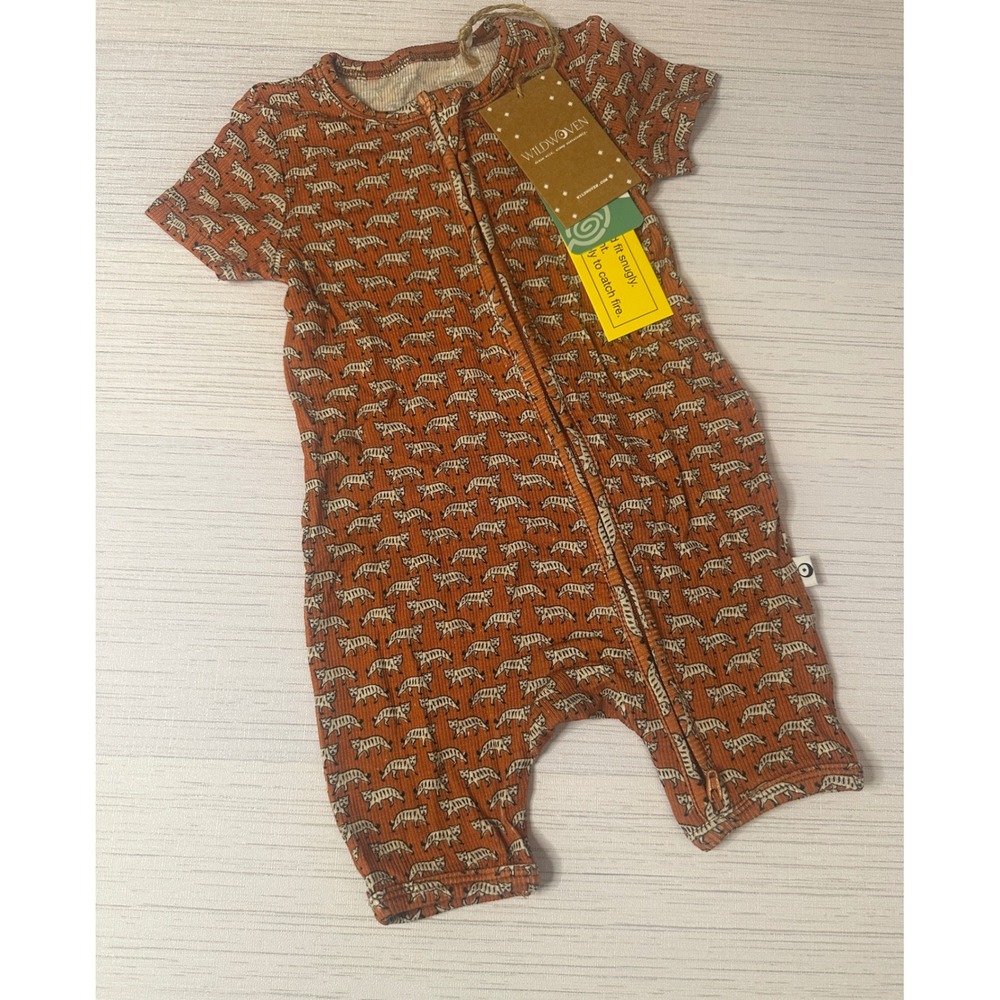 Wildwoven Tiger Print Ribbed Romper Rust Orange Tencel Modal 6-12M NWT